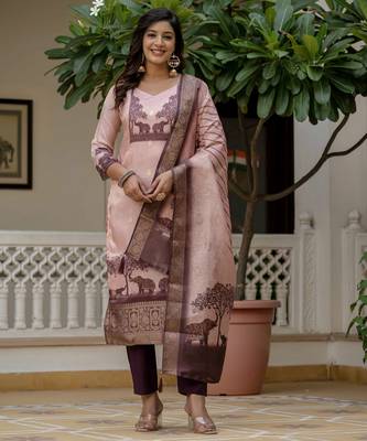 Pink color jacquard silk graceful festive special kurta set 1