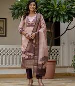 Pink color jacquard silk fabric graceful festive special kurta set