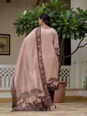 Pink color jacquard silk graceful festive special kurta set 2