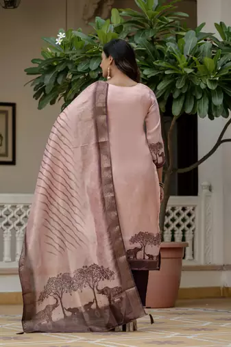Pink color jacquard silk graceful festive special kurta set