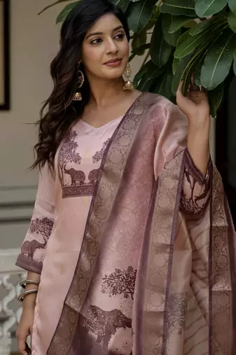 Pink color jacquard silk graceful festive special kurta set