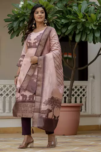 Pink color jacquard silk graceful festive special kurta set