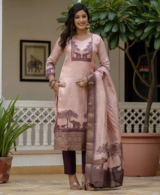 Pink color jacquard silk graceful festive special kurta set 5