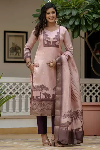 Pink color jacquard silk graceful festive special kurta set