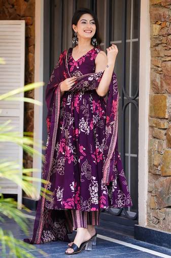 Purple color beautiful ethnic partywear girlie ceremonial attire