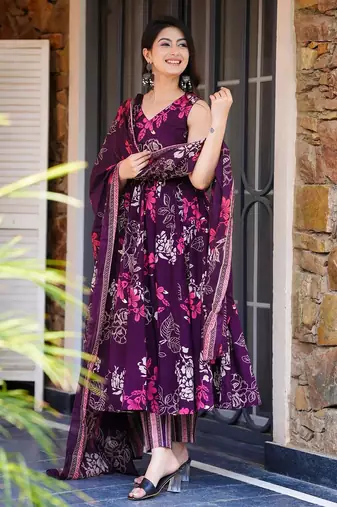Purple color beautiful ethnic partywear girlie ceremonial attire