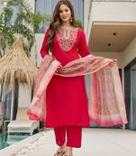 Red color smart and festive readymade rayon slub fabic kurta set