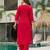 Red color smart and festive readymade rayon slub fabic kurta set