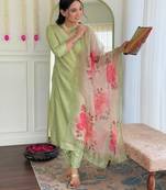 Pista color smart and festive readymade rayon fabic kurta set