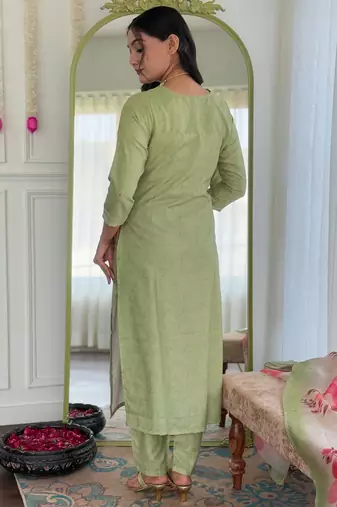 Pista color smart and festive readymade rayon fabic kurta set