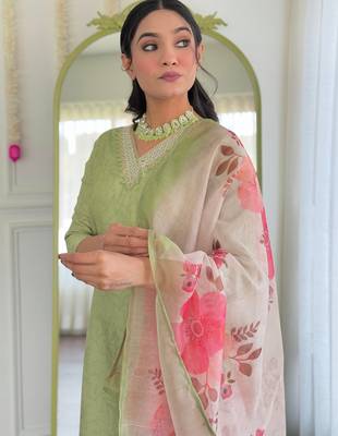 Pista color smart and festive readymade rayon fabic kurta set 3