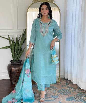 Sky blue color smart and festive readymade viscosee fabic kurta set 1