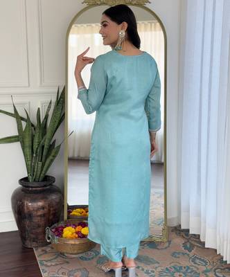 Sky blue color smart and festive readymade viscosee fabic kurta set 2