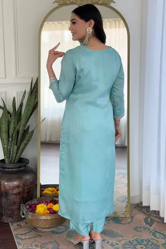 Sky blue color smart and festive readymade viscosee fabic kurta set