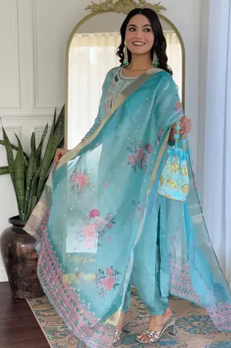 Sky blue color smart and festive readymade viscosee fabic kurta set