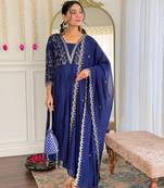 Blue color smart and festive readymade vichitra silk fabic kurta set