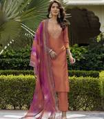 Orange color smart and festive readymade rayon fabic kurta set