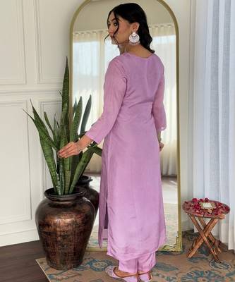Lavender color smart and festive readymade rayon fabic kurta set 2
