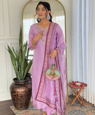 Lavender color smart and festive readymade rayon fabic kurta set 4