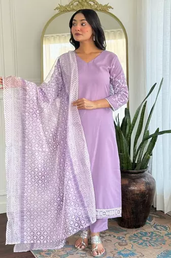 Lavender color smart and festive readymade rayon fabic kurta set