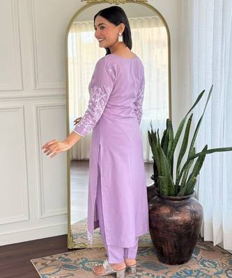 Lavender color smart and festive readymade rayon fabic kurta set 2