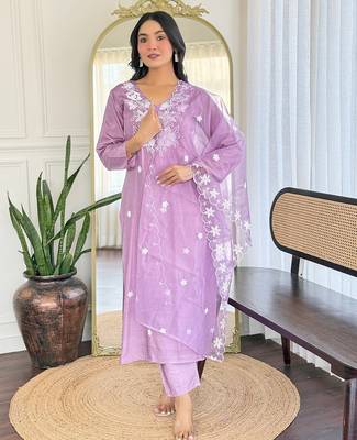 Lavender color smart and festive readymade rayon fabic kurta set 1
