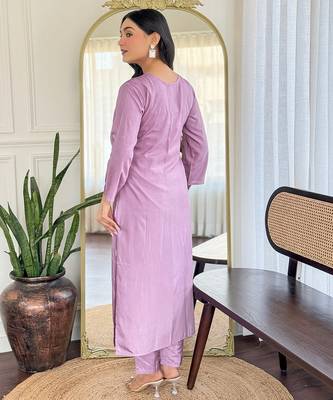 Lavender color smart and festive readymade rayon fabic kurta set 2