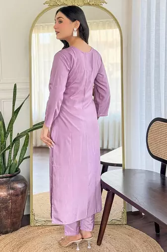 Lavender color smart and festive readymade rayon fabic kurta set