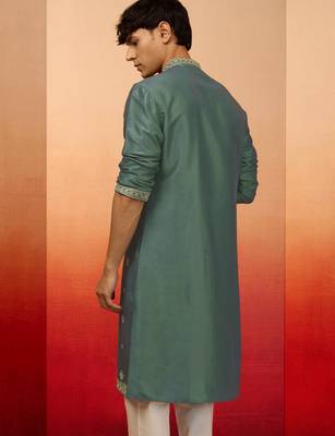 mint green resham embroidered silk kurta - premium festive 5