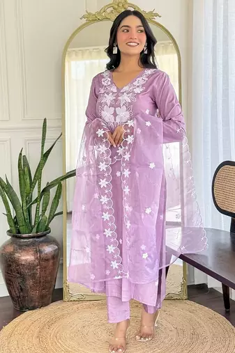 Lavender color smart and festive readymade rayon fabic kurta set
