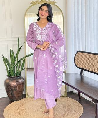 Lavender color smart and festive readymade rayon fabic kurta set 4
