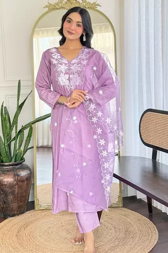 Lavender color smart and festive readymade rayon fabic kurta set