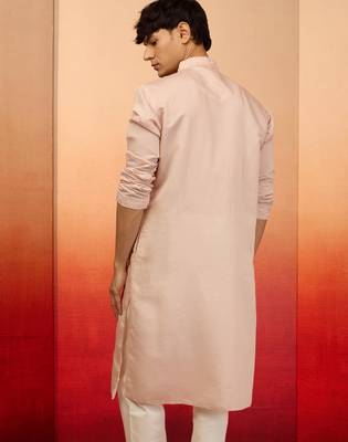 peach embroidered silk kurta - festive traditional wear 5