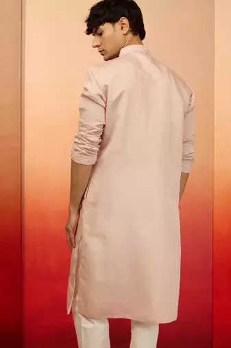 peach embroidered silk kurta - festive traditional wear