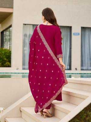 Pink color smart and festive readymade c p vichitra fabic kurta set 2