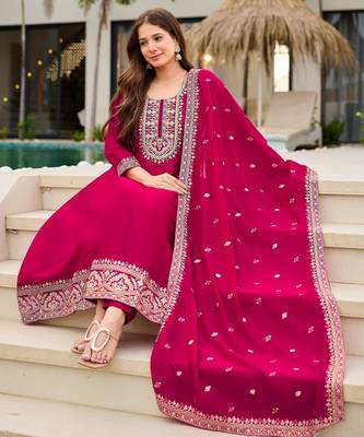 Pink color smart and festive readymade c p vichitra fabic kurta set 3