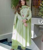 Pista color chanderi silk fabric ethnic kurta set with embroidery work