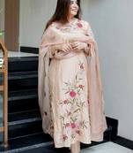 Peach color bsy chanderi fabric ethnic kurta set with embroidery work