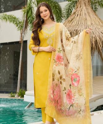 Mustard color ceremonial wear viscosee readymade kurta set 1