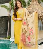 Mustard color ceremonial wear viscose fabric readymade kurta set