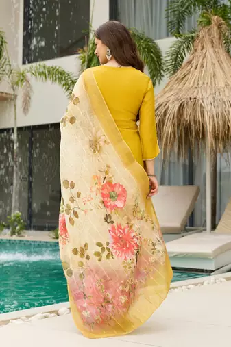 Mustard color ceremonial wear viscosee readymade kurta set