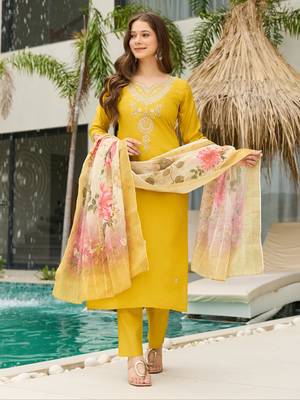 Mustard color ceremonial wear viscosee readymade kurta set 4