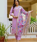 Lavender color ceremonial wear viscose gadhwal fabric readymade kurta set