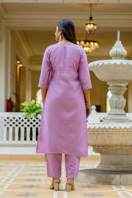 Lavender color ceremonial wear viscosee gadhwal readymade kurta set 2