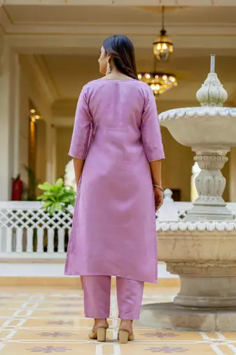 Lavender color ceremonial wear viscosee gadhwal readymade kurta set