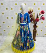 Alluring Chinon Silk Embroidery Digital Printed Rama Lehenga Choli