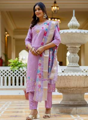 Lavender color ceremonial wear viscosee gadhwal readymade kurta set 3
