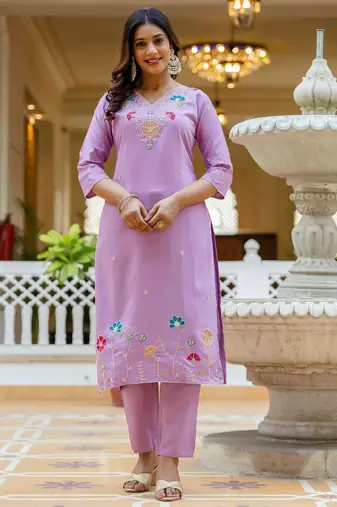 Lavender color ceremonial wear viscosee gadhwal readymade kurta set