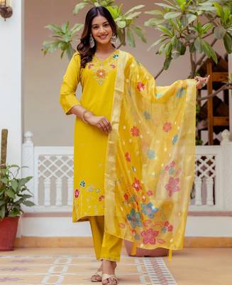 Mustard color ceremonial wear viscosee gadhwal readymade kurta set 1