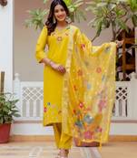 Mustard color ceremonial wear viscose gadhwal fabric readymade kurta set